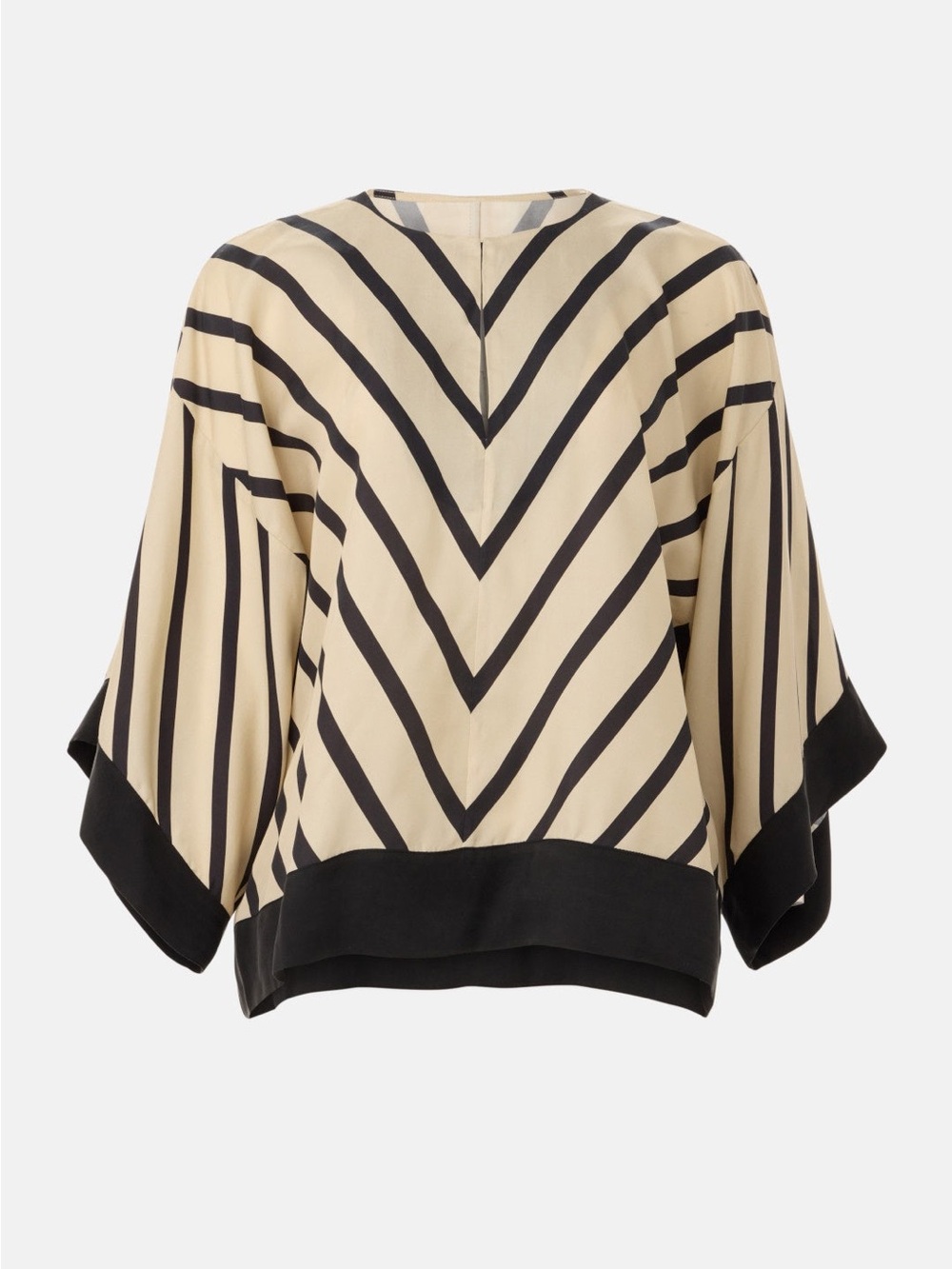 Striped V-Neck Kimono Top in Beige and Black